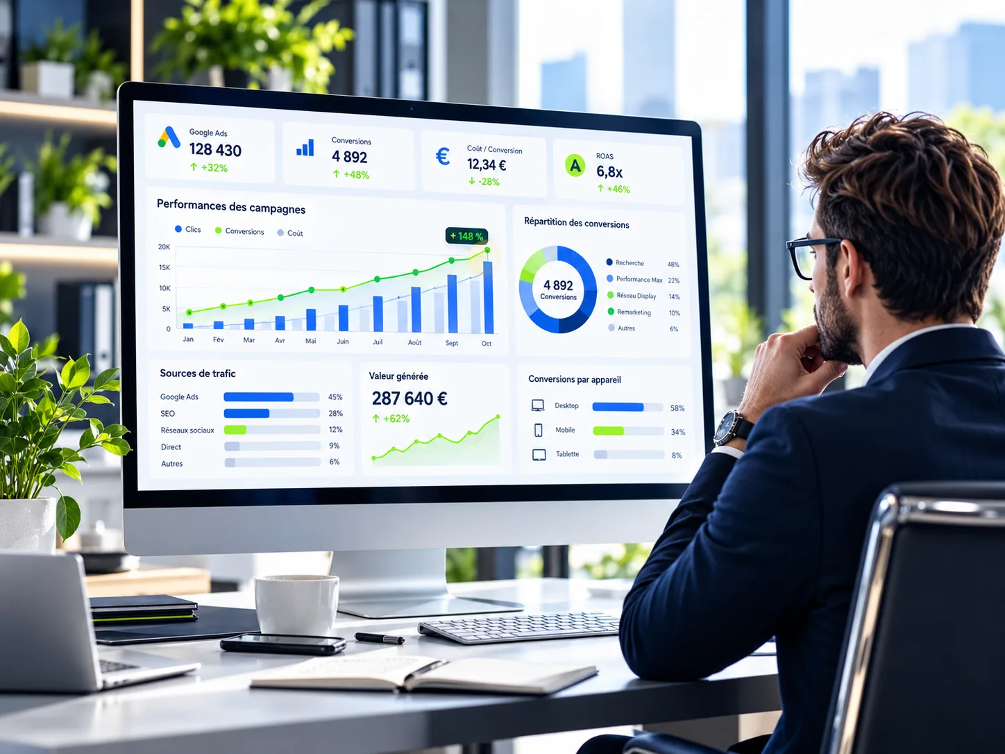 Consultant analysant des campagnes publicitaires et leur performance
